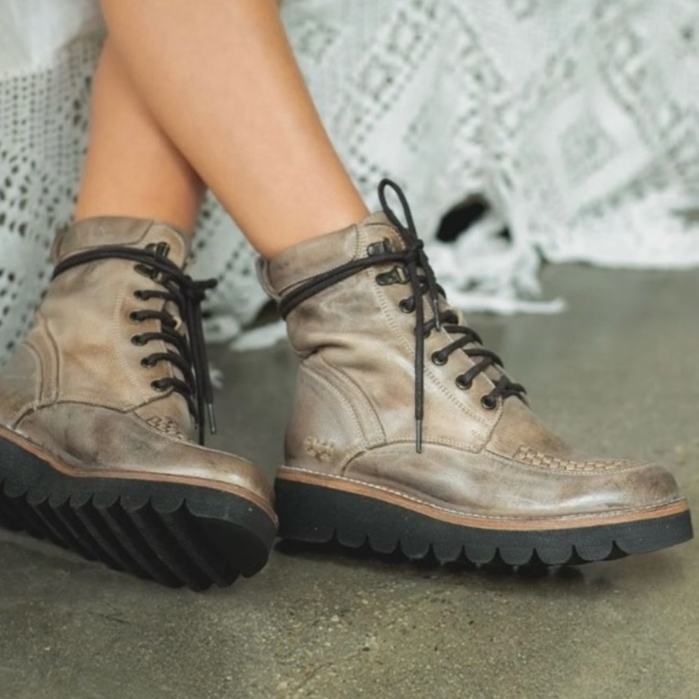 Boho BED STU Boots ELISHA II Leather ICICLE Combat Moto Silver Gray Black Size 8
